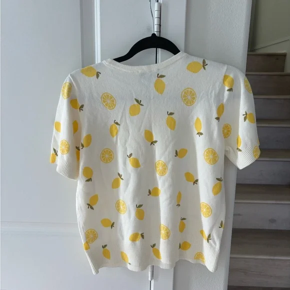 CECE Lemon Print Short Sleeve Sweater - Picture 4 of 10